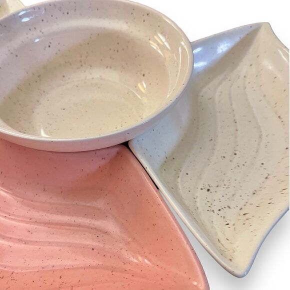 Vintage California Pottery Section Chip Dip Relish Lazy Susan Serving Snack Set - Picture 9 of 16